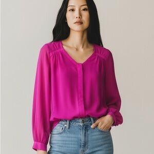 Dianne Von Furstenburg pink silk long sleeve blouse Top Glam barbiecore